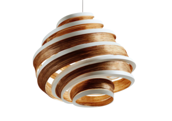 Hanging fixture stacked swirl of wood and white rings