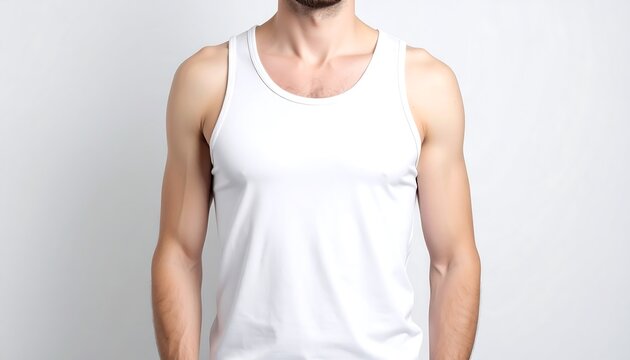 Man in White Tank Top - Fitness and Casual Style.