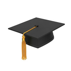 Graduation cap with gold tassel isolated on transparent background