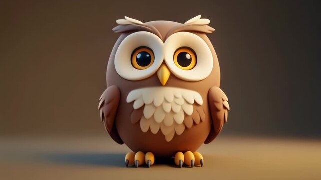 Cute brown cartoon owl with large round eyes suitable for childrens books, nursery decor, or wildlifethemed designs. Whimsical and adorable.