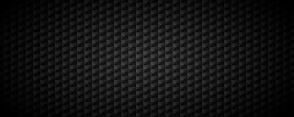 Black tech geometric background. Abstract square tile pattern texture. Dark grey volume rectangle cover backdrop. Futuristic block grid design wallpaper. Vector illustration isolation concept
