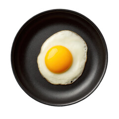Sunny-side-up egg glistening in a small, dark bowl against a black background