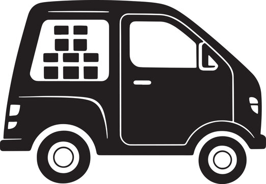 Delivery van icon with cargo boxes in window for transport logistics and shipping services sign - Powered by Adobe