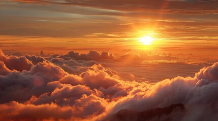 Sunrise Sun Sky Cloud Background with Red Sunlight and Bright Light. Beauty of Orange Color in a Landscape of New Hope for Autumn and Summer Days. Sunshine in Nature during a Morning of Bright