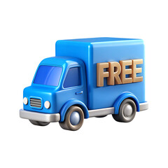 Bright blue delivery truck with "free" text for shipping and logistics promotions transparent background