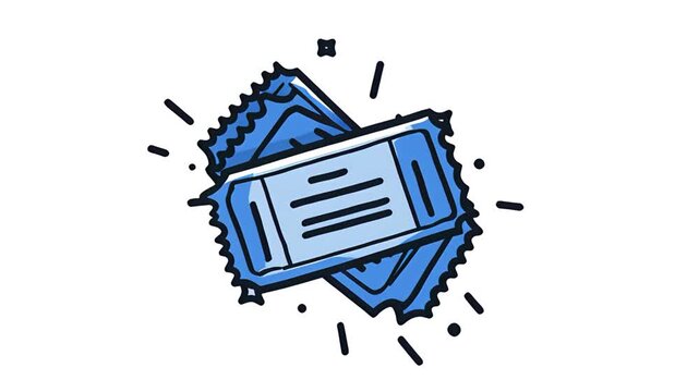 An illustration of a ticket surrounded by dynamic shapes and lines