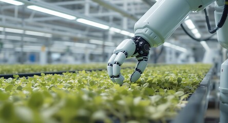 Robotic Arm Tending to Plants in a Modern Greenhouse.