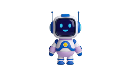 Cute Robot with Screen Face and Blue Antennas