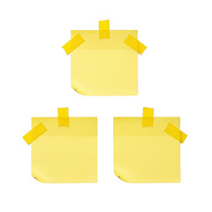 Three yellow post-it notes isolated on transparent background