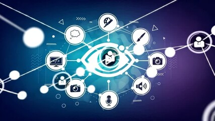 Abstract digital network with icons and eye symbol - Powered by Adobe