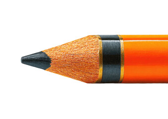 Close-up Sharpened pencil tip, orange wood, black lead and metal