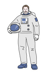 職業シリーズ　宇宙飛行士のイラスト　線画　全身