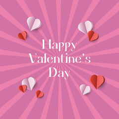 Valentine's day pink background poster with beautiful hearts. Vector illustration