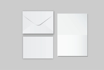 Minimal white envelope and paper mockup set on neutral background, clean stationery composition for corporate branding, business correspondence, invitation layout, print presentation and copy space.