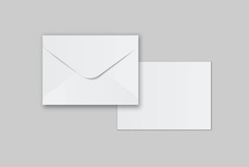 Minimal white envelope and paper mockup set on neutral background, clean stationery composition for corporate branding, business correspondence, invitation layout, print presentation