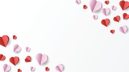 Valentine's day copy space background with paper cut hearts. Vector illustration.
