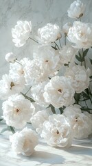 Elegant White Peonies Bouquet on Marble with Soft Light bouquet soft elegant marble light flowers