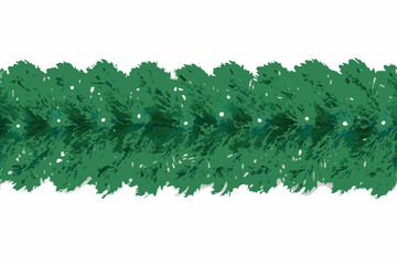 A vibrant green pine bough stretches across a white background detailed and natural © Uttam