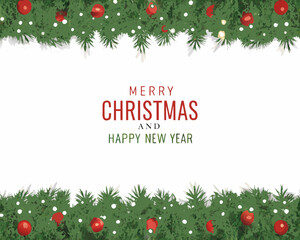 Festive christmas decoration with evergreen branches red berries and holiday greetings © Uttam