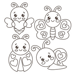 Valentine   insects  vector coloring cartoon illustration