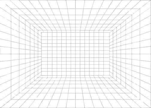An isometric grid room with converging lines creating a sense of depth
