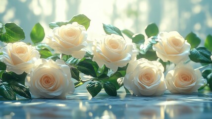 Elegant White Roses Bouquet in Soft Morning Light roses bouquet elegant white roses flowers floral