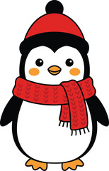 cute,christmas,penguin,cartoon,illustration,holiday,character,winter,scarf,hat,festive,vector,design,kids,clipart,isolated,white,xmas,adorable,decoration