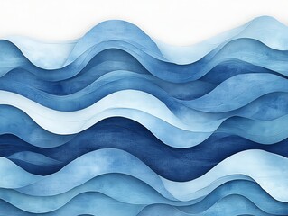 Abstract Blue Wave Pattern on White Background Artistic Watercolor Style