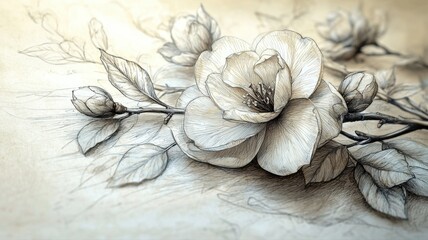 Hand Drawn Camellia Flower Sketch camellia flower sketch drawing hand drawn pencil sketch botanical