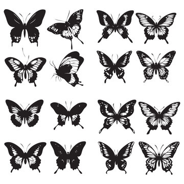 Butterflies silhouette set on transparent background