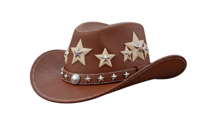 Brown Leather Cowboy Hat with Star Embellishments