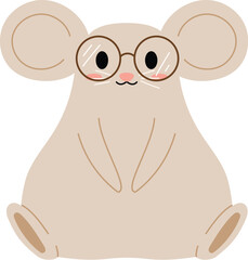 happy mouse character wearing eye glasses and sitting illustration