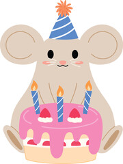 cute happy moms character birthday celebration with sweet cake with candle and wearing party hat illustration