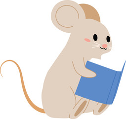 happy mice character reading book for learning illustration