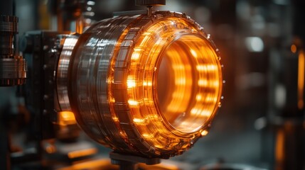 Close-up of industrial machine with glowing orange part