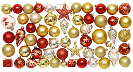 A vibrant collection of red, gold, and silver Christmas ornaments arranged beautifully (1)