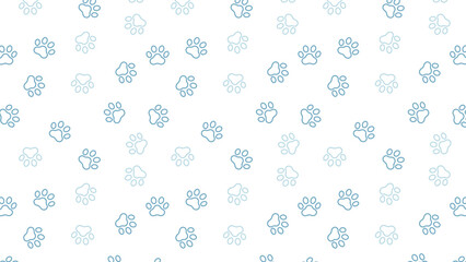 Cute blue paw print seamless pattern on white background. Playful scattered animal track vector for pet care wallpaper, veterinary marketing, and gift wrapping paper © rochmuch
