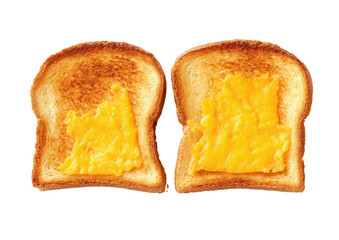 Two slices of toast, one with melted cheese, close-up food photography