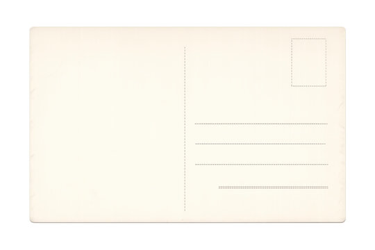 Blank vintage postcard back with address lines and stamp area, transparent background for messages