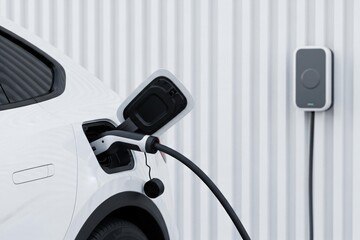 Electric car charging at modern station with sleek design