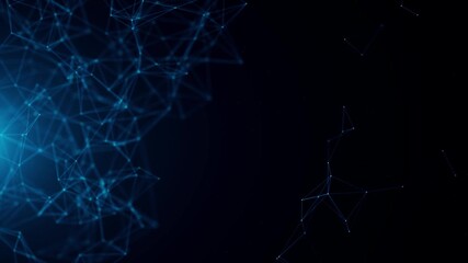 a dark background displays a vibrant network of interconnected blue lines and glowing nodes creating a futuristic abstract design high quality - Powered by Adobe