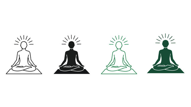 Meditation figures in various styles - SVG and PNG icons - Vector Icons and Stickers - PNG, SVG, EPS - Glyph and solid icon set - Icon vector - Flat Design Icon - line icon set