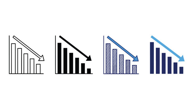 Decreasing bar graphs - SVG and PNG icons - Vector Icons and Stickers - PNG, SVG, EPS - Glyph and solid icon set - Icon vector - Flat Design Icon - line icon set