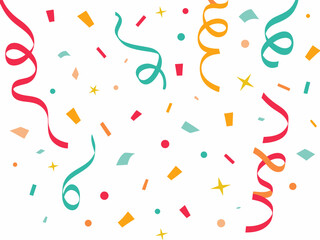 Colorful confetti and streamers falling on a white background festive celebration