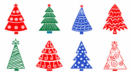 Collection of colorful christmas trees in various designs and patterns