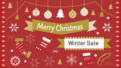 Festive christmas background with ornaments sale banners and a merry christmas message