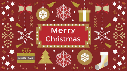 Festive christmas pattern with ornaments snowflakes and a merry christmas message