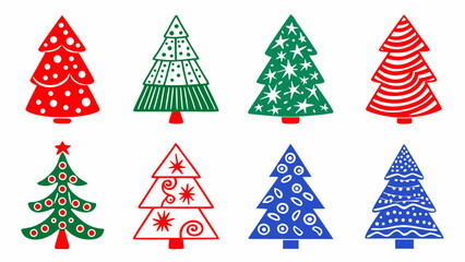 Colorful collection of stylized christmas trees in various designs and patterns