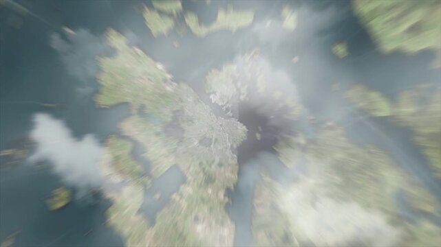 Earth zoom from Stavanger - Rogaland - Norway. And zoom out through clouds and atmosphere into space. Satellite view.