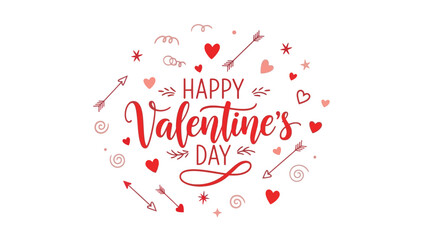 Happy Valentines Day Calligraphy with Hearts and Arrows Romantic Design.